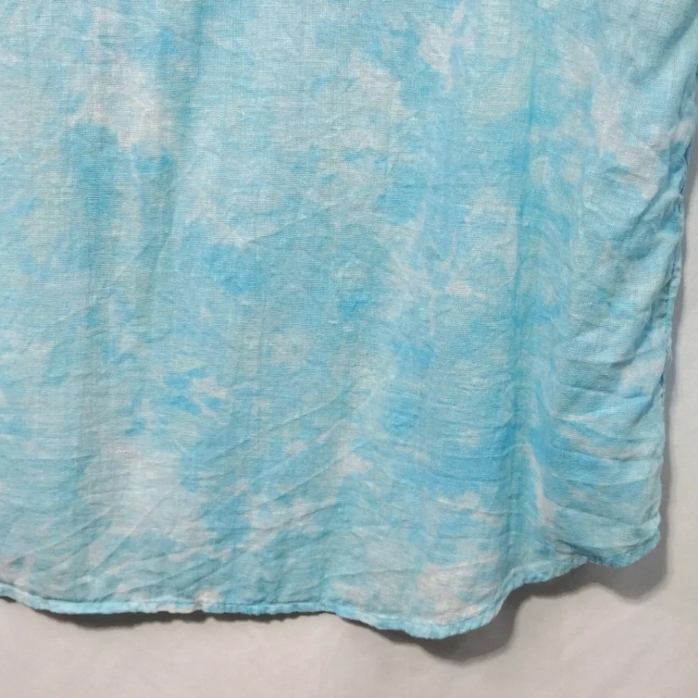 Time and Tru Sleeveless Button-Down Linen Shirt Women's XXXL Blue Tie Dye Retro - Picture 9 of 11